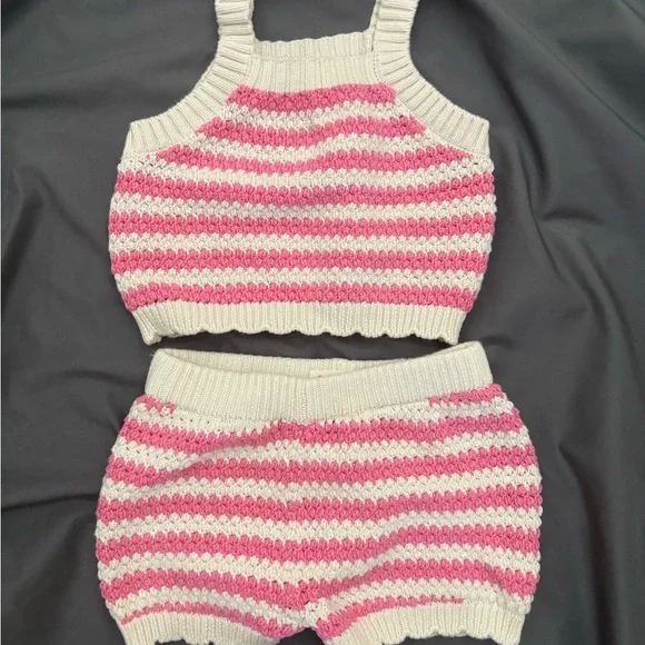 Cat & Jack Pink and Cream Striped Knit Set - Picture 1 of 3